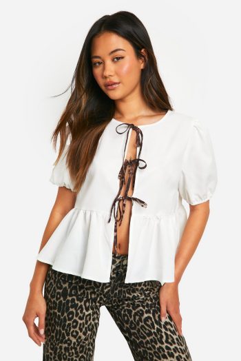 Contrasterende Luipaardprint Top Met Strik