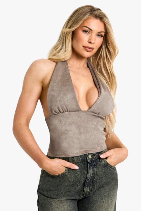 Suède Top Met Laag Decolleté En Halter Neck