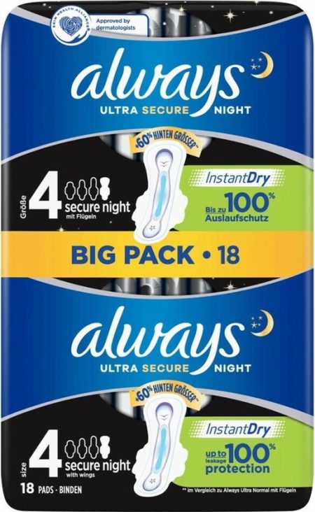 Always Always Ultra secure Night Maandverband met vleugels - 18 stuks