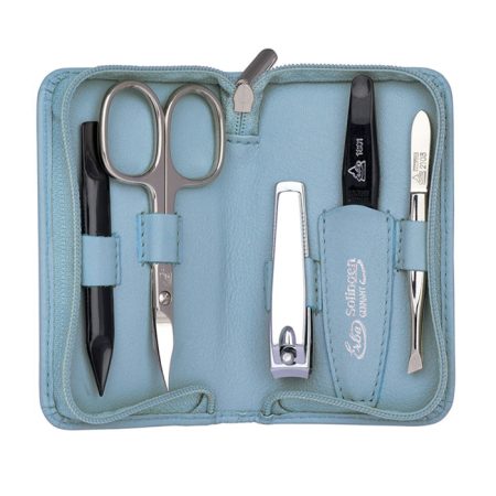 Erbe Lederen Manicure Etui met Ritssluiting Blauw (5-delig)