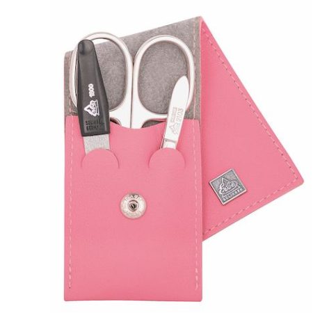 Erbe Lederen Manicure Etui met Drukknoopsluiting Oud Roze (3-delig)