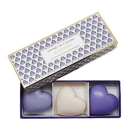 Cadeaudoosje met 3 hartzeepjes Lavande