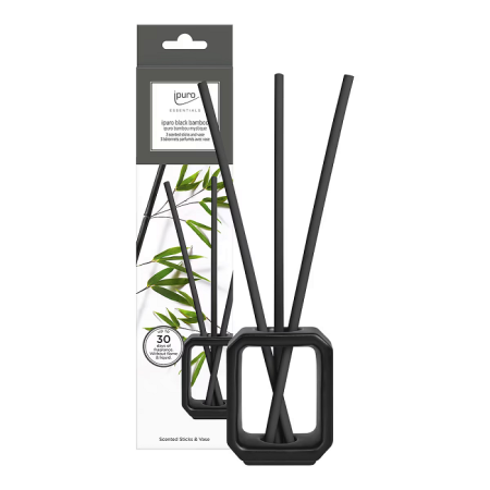 Ipuro Scented Sticks&Vase Set Black Bamboo (zwart)