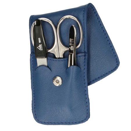 Erbe Lederen Manicure Etui met Drukknoopsluiting Blauw (3-delig)