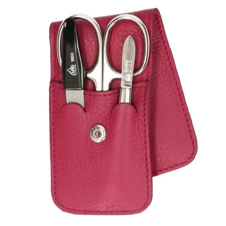 Erbe Lederen Manicure Etui met Drukknoopsluiting Fuchsia (3-delig)