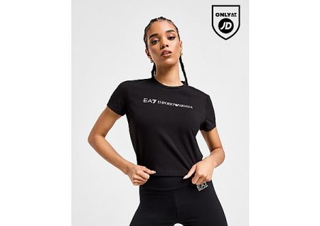 Emporio Armani EA7 Logo Slim Crop T-Shirt - Black- Dames