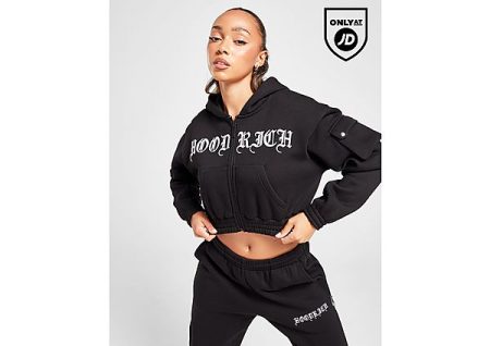 Hoodrich Dusk Crop Full Zip Hoodie - Black- Dames