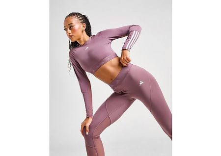 adidas Hyperglam Long Sleeve Crop Top - Shadow Fig / White- Dames