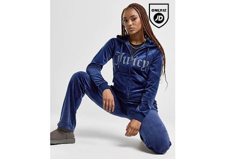 JUICY COUTURE Diamante Logo Velour Full Zip Hoodie - Blue- Dames