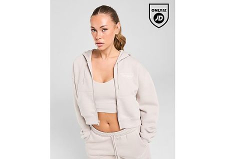 New Balance Script Crop Full Zip Hoodie - Grey- Dames