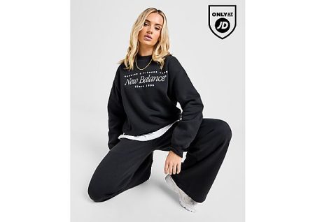 New Balance Script Embroidered Crew Sweatshirt - Black- Dames