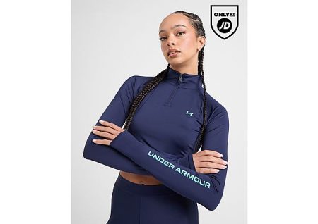 Under Armour HeatGear Wordmark 1/4 Zip Crop Top - Navy- Dames