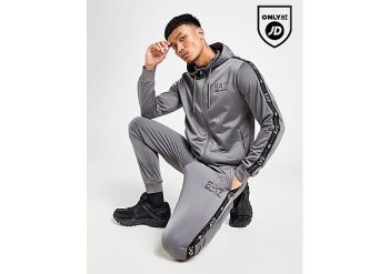 Emporio Armani EA7 Tape Poly Full Zip Hooded Tracksuit - Grey- Heren