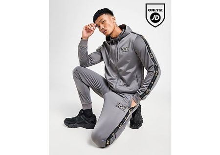 Emporio Armani EA7 Tape Poly Full Zip Hooded Tracksuit - Grey- Heren