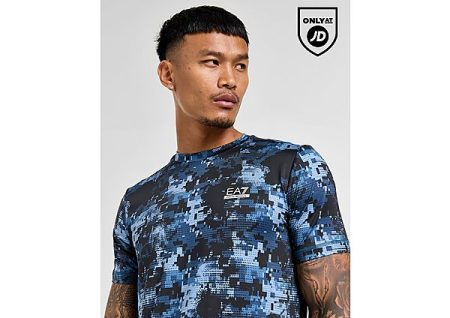 Emporio Armani EA7 Tech All Over Print Camo T-Shirt - Blue- Heren