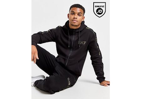 Emporio Armani EA7 Tape Logo Full Zip Hoodie - Black- Heren