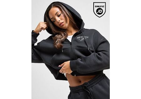 New Balance Athletics Cropped Full Zip Hoodie - Zwart- Dames