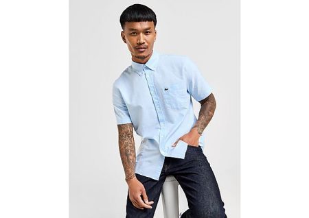 Lacoste Short Sleeve Woven Shirt - Blue- Heren