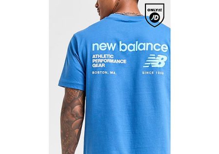 New Balance Linear Back Print T-Shirt - Blue- Heren