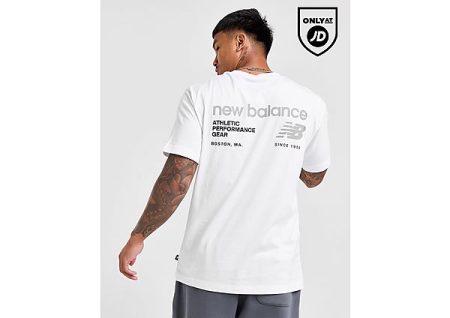 New Balance Linear Back Print T-Shirt - White- Heren