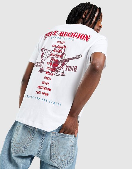 True Religion Flocked Back Print T-Shirt - Wit- Heren