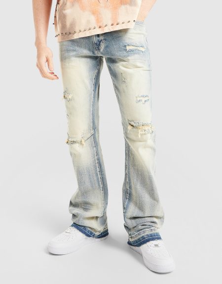 Smoke Rise Stacked Flare Washed Jeans - Blauw- Heren