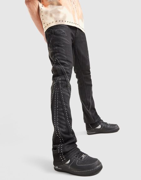 Smoke Rise Stack Flare Studded Jeans - Zwart- Heren