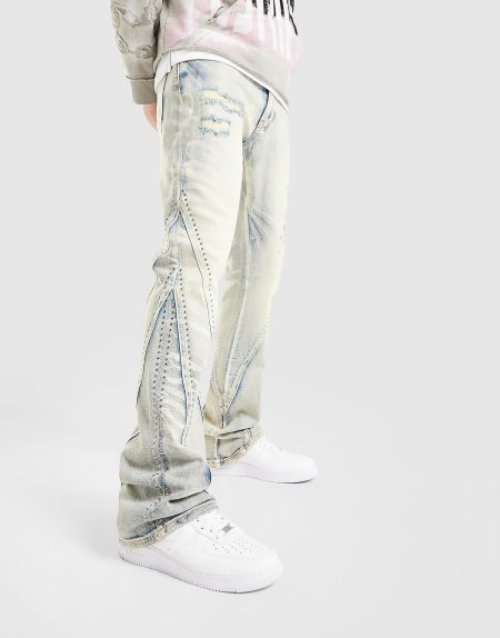 Smoke Rise Stack Flare Studded Jeans - Blauw- Heren