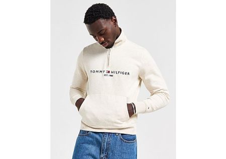 Tommy Hilfiger Emblem Logo 1/2 Zip Sweatshirt - Beige- Heren