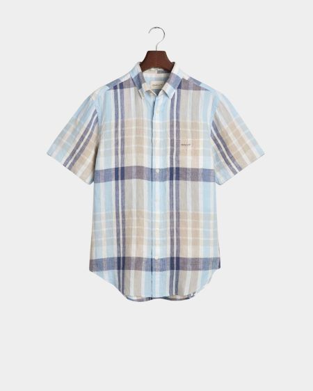 Gant Casual hemd korte mouw Blauw REG LINEN MADRAS SS SHIRT 3250075/277