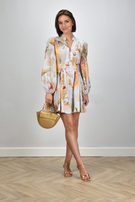 Zimmermann jurk Ascension Plunge Mini 5147DSS253 light blue palm floral