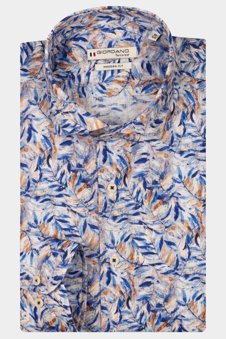 Giordano Casual hemd lange mouw Blauw Row long sleeve cutaway linen 517873/60