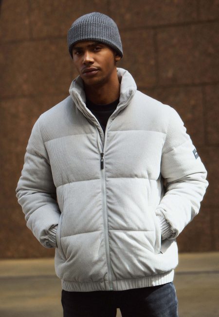Corduroy Puffer Jas Lichtgrijs