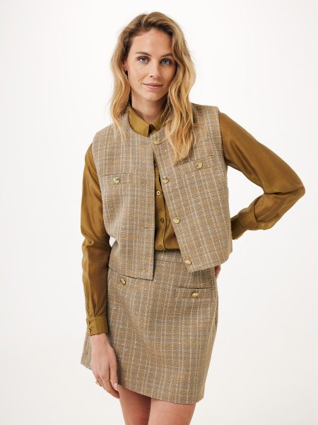 Gilet Sleeveless Tweed Taupe