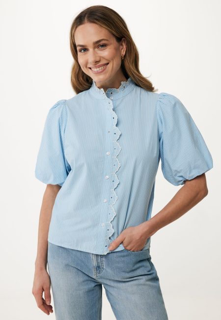 Blouse gestreept met pofmouwtjes Blauw