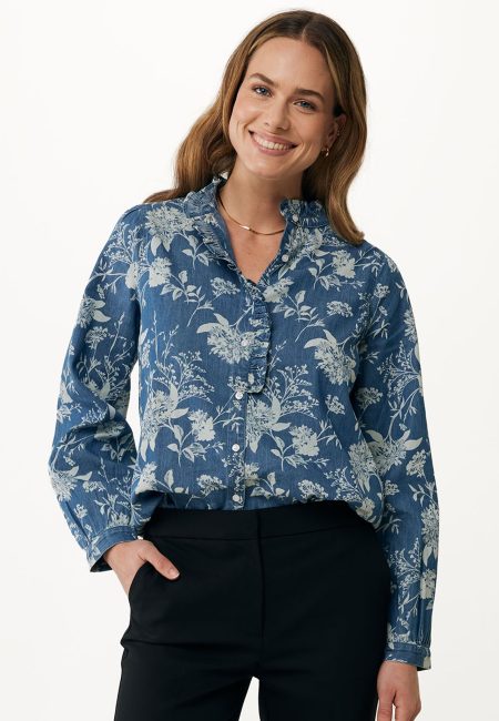 Blouse met Ruffels en Bloemenprint Blauw