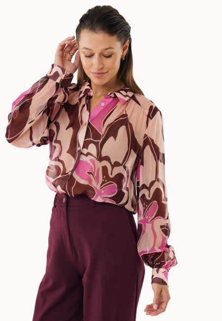 Blouse Pofmouw Met Plooien Roze