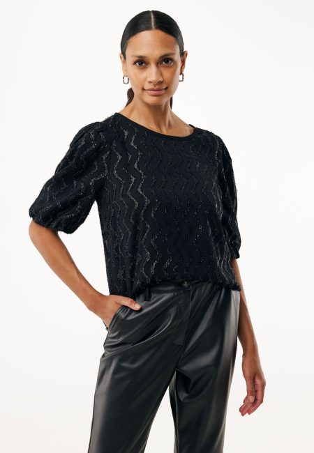 Blouse Glitter Pattern Organza Zwart