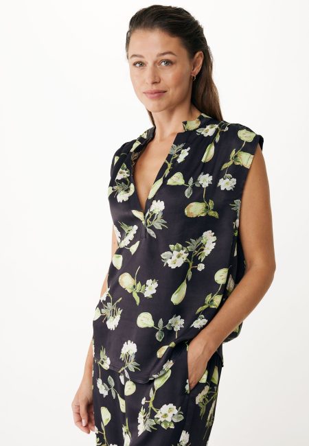 Blouse met Perenprint Zwart