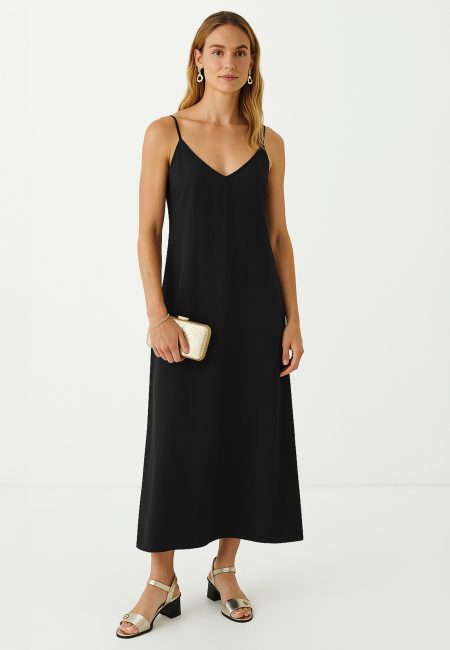 Jurk met hammered finish Zwart