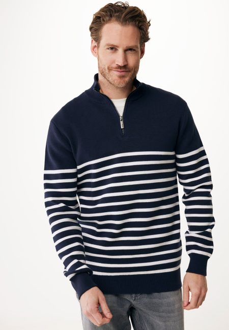 Trui Gestreept Met Rits Navy