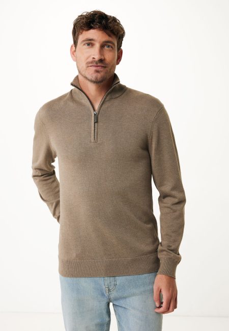 Trui Mateo Gebreid half zip Taupe