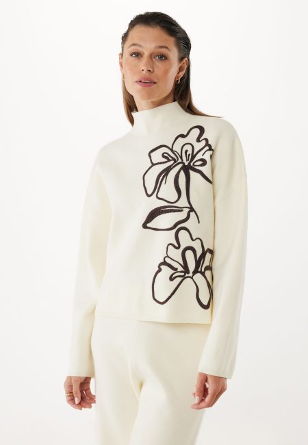 Trui Flower Jacquard Turtle Neck Cream