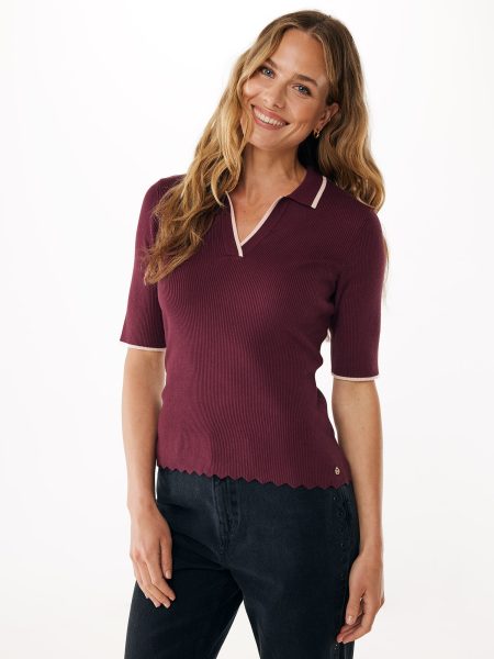 Knit Polo Ivy Donkerrood