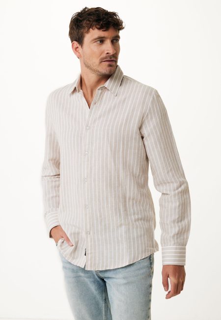 Shirt Aiden Linnen Gestreept Zand
