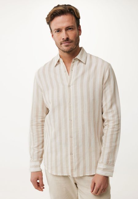 Striped linen blend shirt Sand