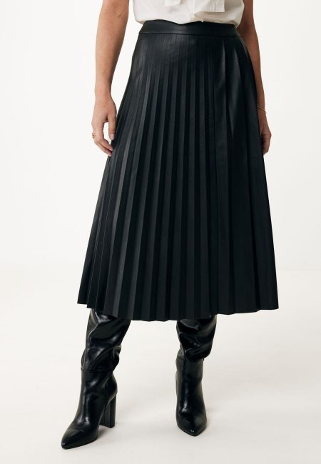 Rok Geplooid Imitatieleer Zwart