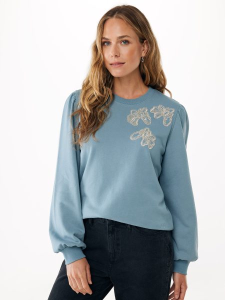 Sweater Met Bloem Blauw