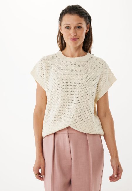 Knitted Spencer With Studs Cream