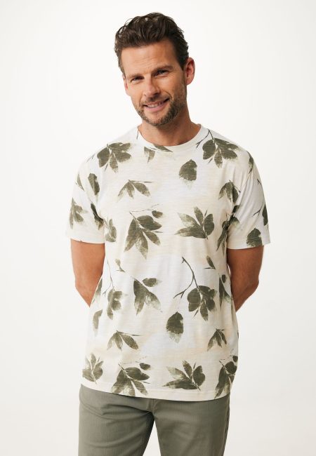 T-shirt  Allover Leaf Print Off White